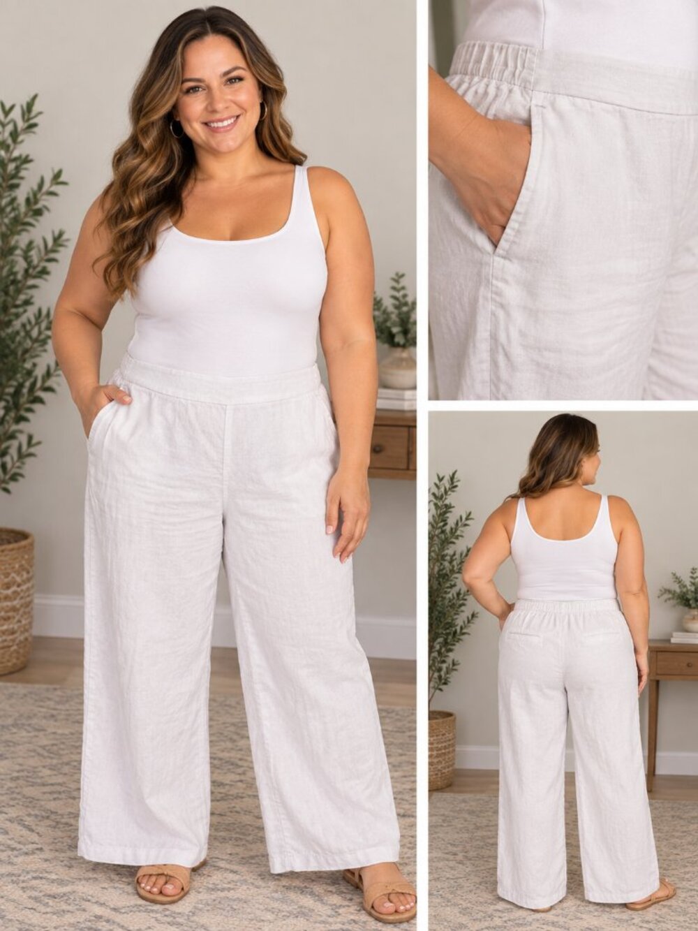Banana Republic Hayden Classic Wide-Leg White Linen Blend Women's Pants Size XL